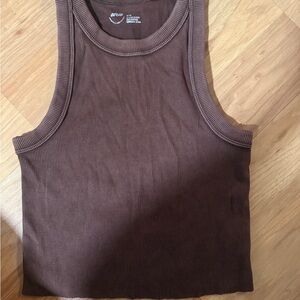 aerie Chocolate Ribbed Crew Tank